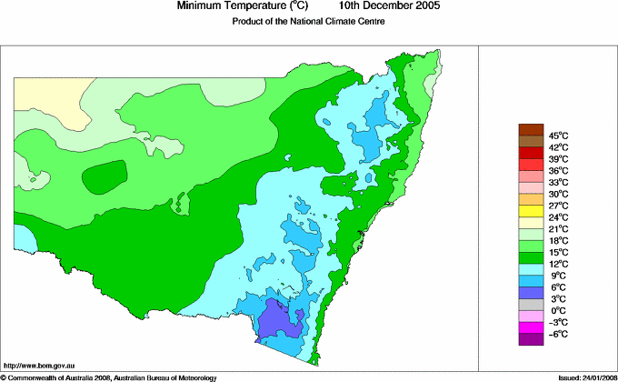 Daily minimum temperature for New South Wales/ACT