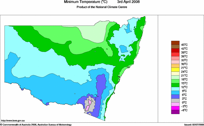 Daily minimum temperature for New South Wales/ACT