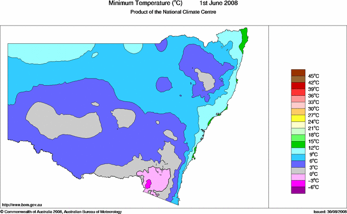 Daily minimum temperature for New South Wales/ACT