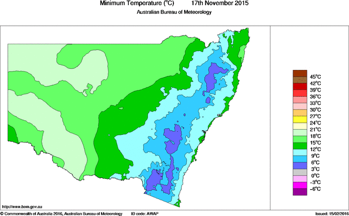 Daily minimum temperature for New South Wales/ACT