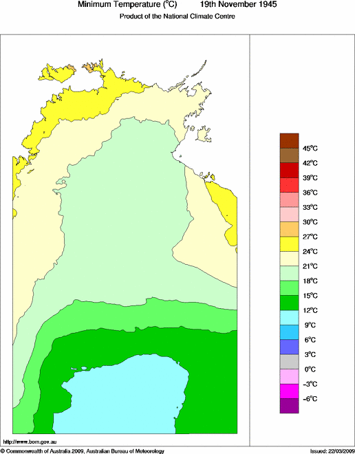 Daily minimum temperature for Northern Territory