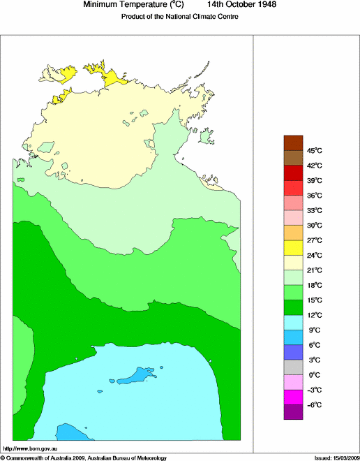 Daily minimum temperature for Northern Territory