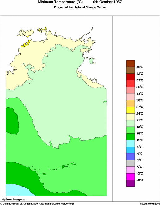Daily minimum temperature for Northern Territory