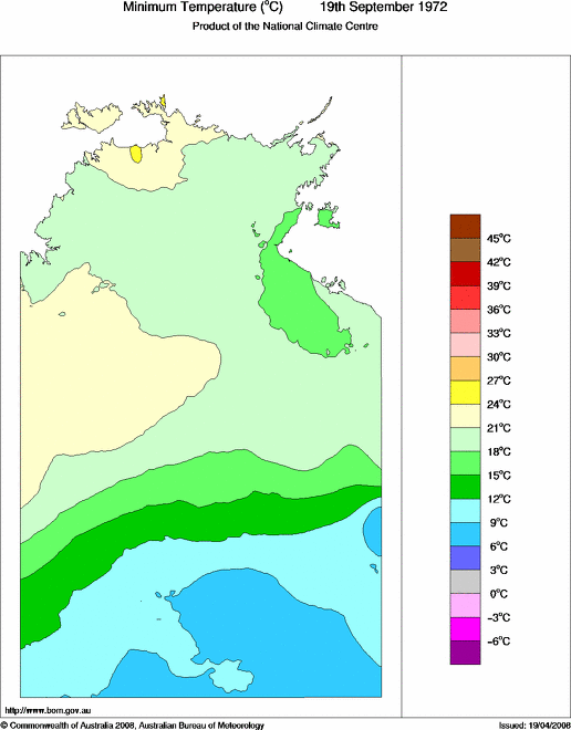 Daily minimum temperature for Northern Territory