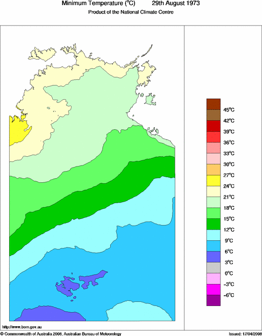 Daily minimum temperature for Northern Territory