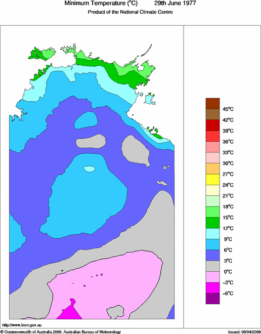 Daily minimum temperature for Northern Territory