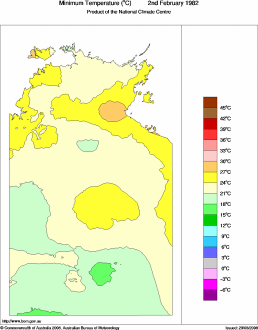 Daily minimum temperature for Northern Territory