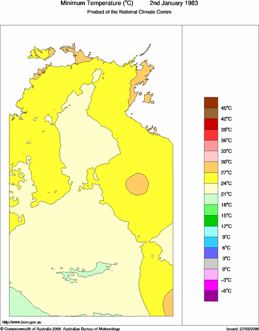 Daily minimum temperature for Northern Territory