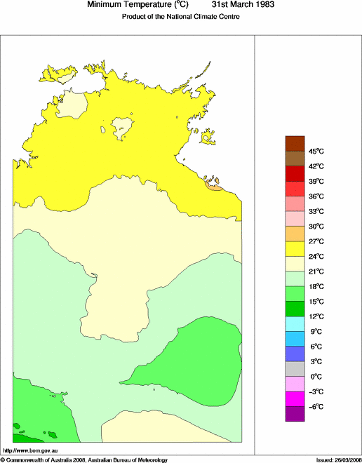 Daily minimum temperature for Northern Territory