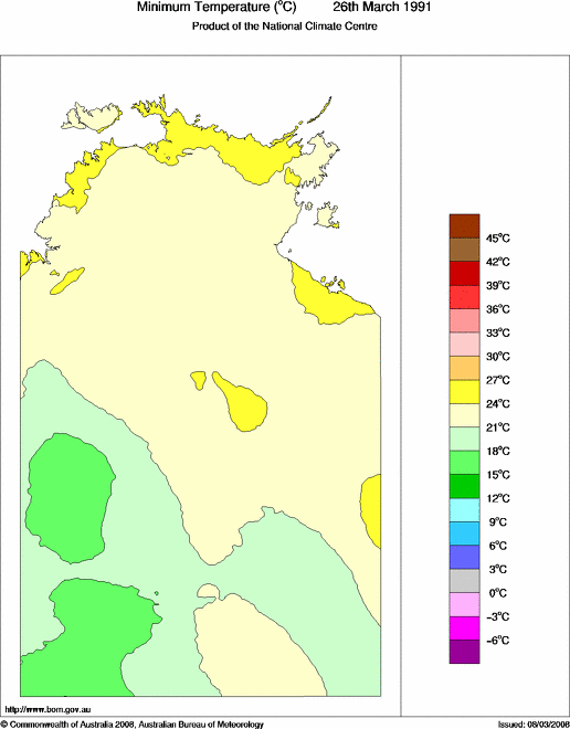 Daily minimum temperature for Northern Territory