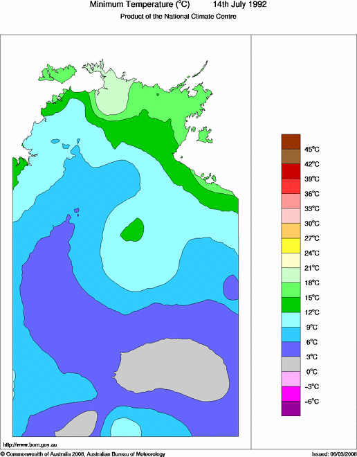 Daily minimum temperature for Northern Territory