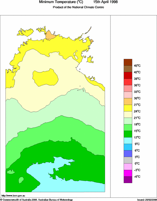Daily minimum temperature for Northern Territory