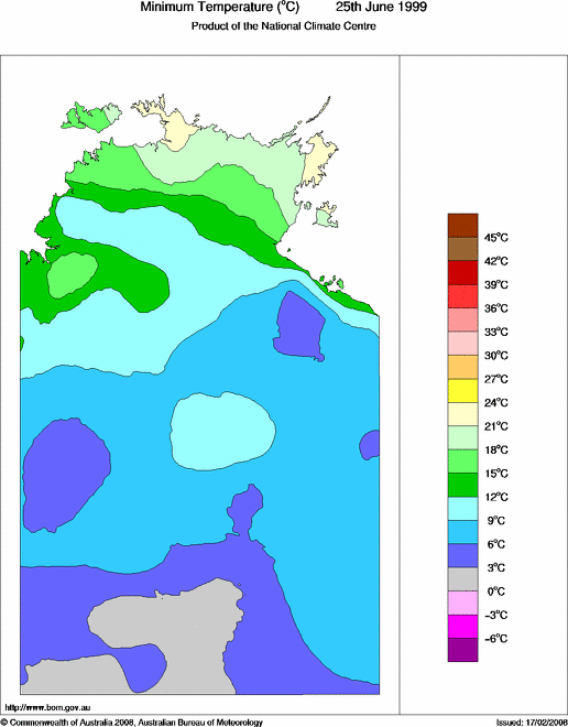 Daily minimum temperature for Northern Territory