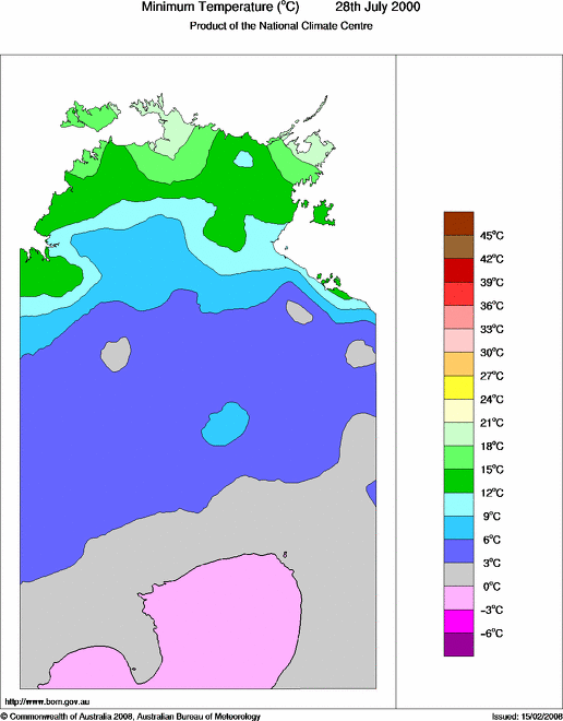 Daily minimum temperature for Northern Territory