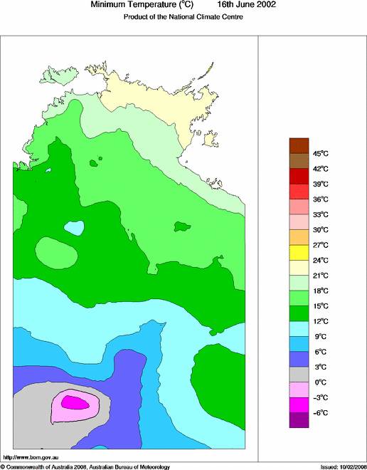 Daily minimum temperature for Northern Territory