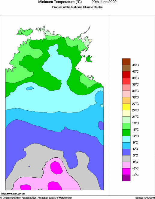 Daily minimum temperature for Northern Territory