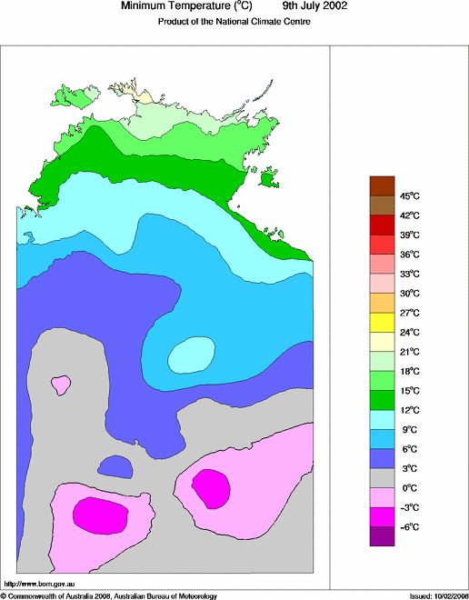 Daily minimum temperature for Northern Territory