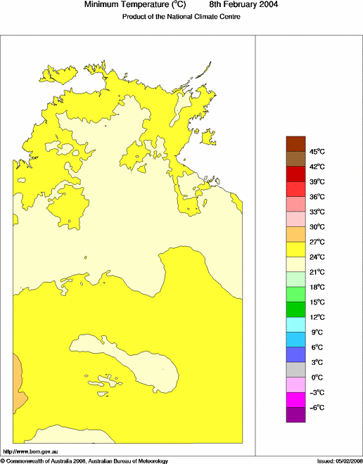 Daily minimum temperature for Northern Territory