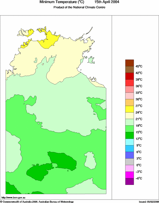 Daily minimum temperature for Northern Territory