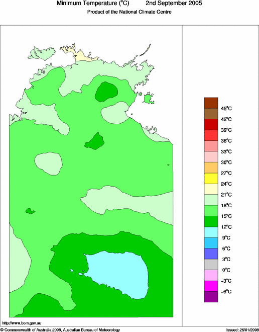 Daily minimum temperature for Northern Territory