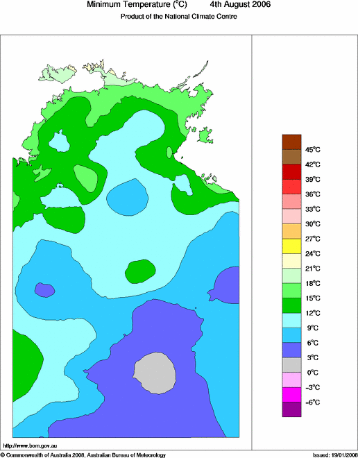 Daily minimum temperature for Northern Territory
