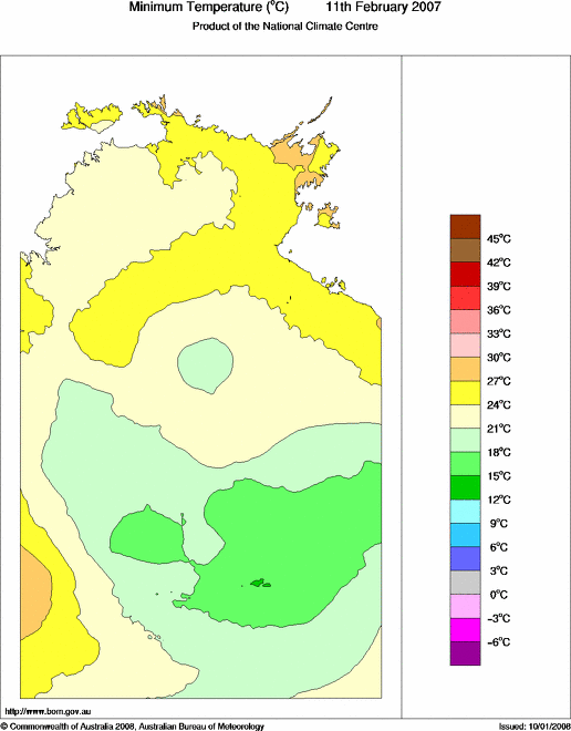 Daily minimum temperature for Northern Territory