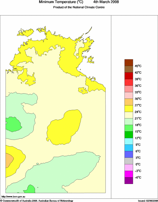 Daily minimum temperature for Northern Territory