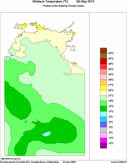 Daily minimum temperature for Northern Territory