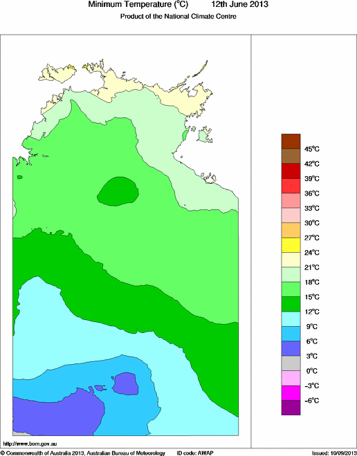 Daily minimum temperature for Northern Territory