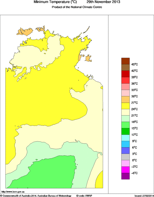 Daily minimum temperature for Northern Territory