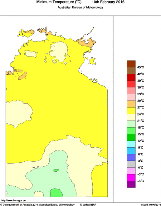 Daily minimum temperature for Northern Territory
