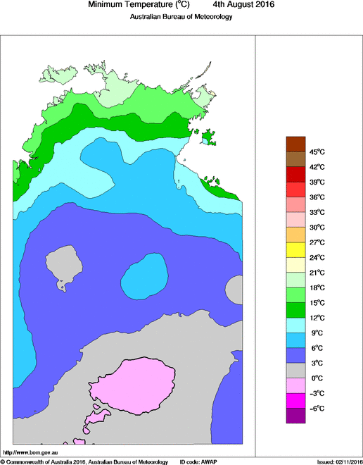 Daily minimum temperature for Northern Territory