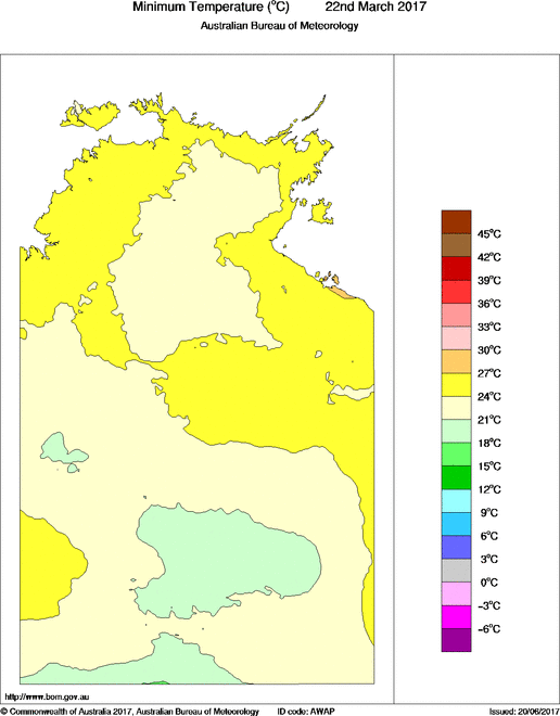 Daily minimum temperature for Northern Territory