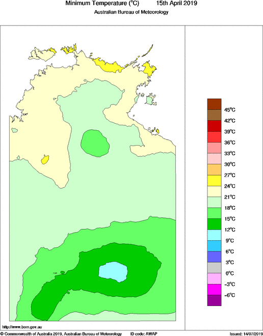 Daily minimum temperature for Northern Territory