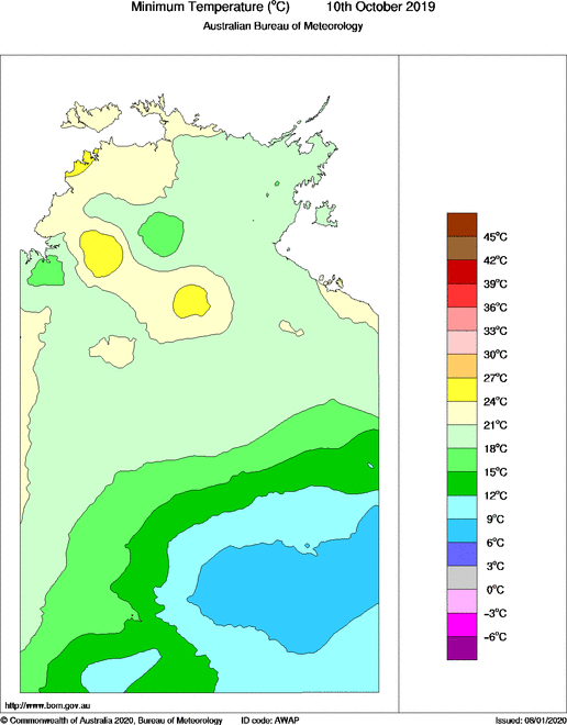 Daily minimum temperature for Northern Territory