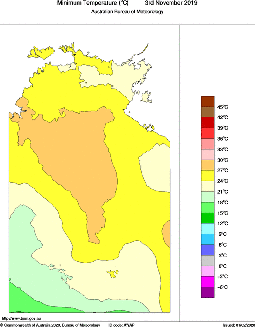 Daily minimum temperature for Northern Territory