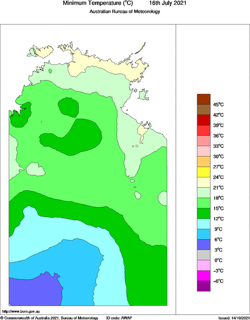 Daily minimum temperature for Northern Territory