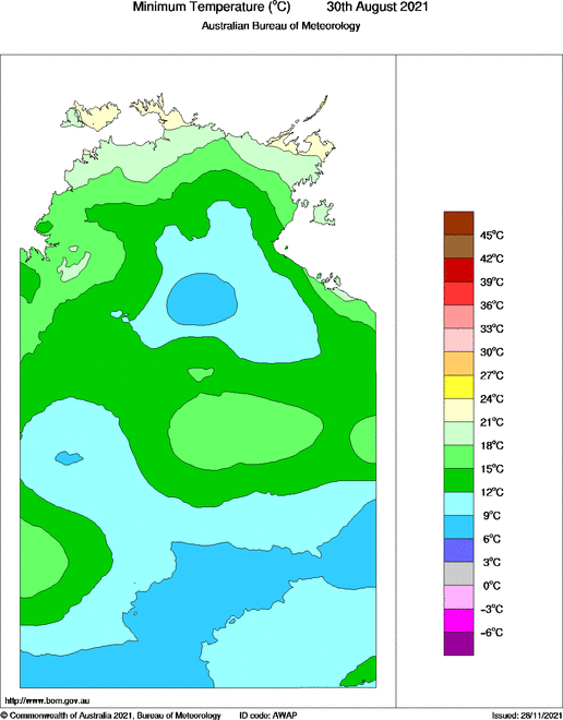 Daily minimum temperature for Northern Territory