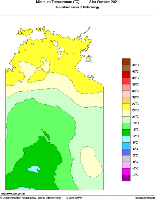 Daily minimum temperature for Northern Territory