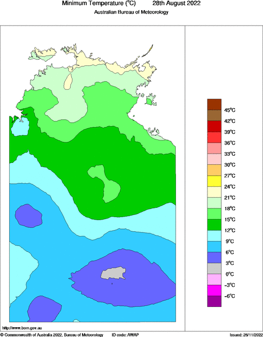 Daily minimum temperature for Northern Territory