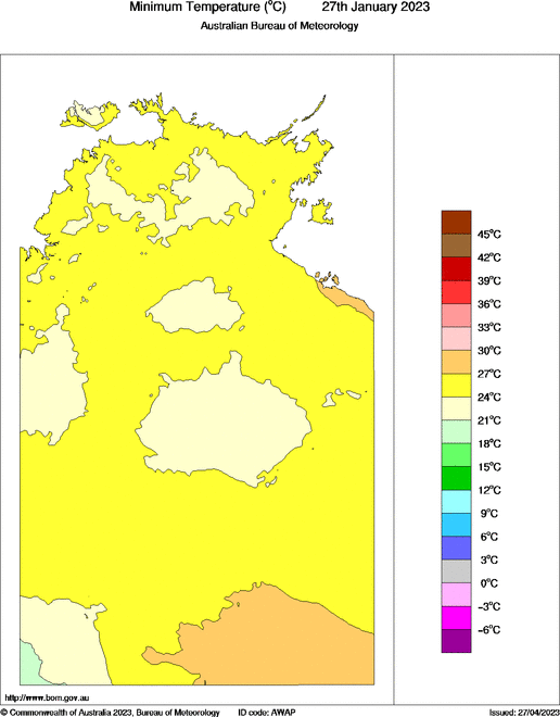 Daily minimum temperature for Northern Territory