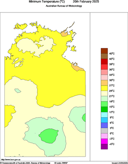 Daily minimum temperature for Northern Territory