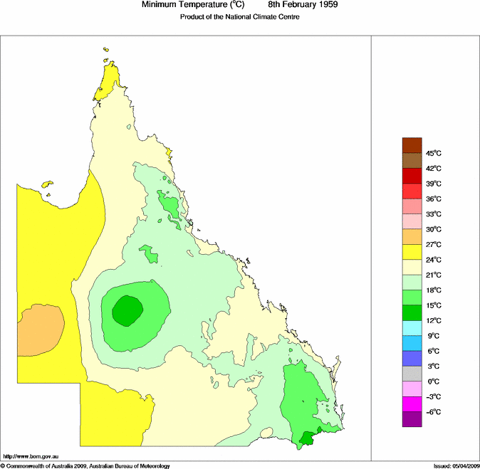 Daily minimum temperature for Queensland