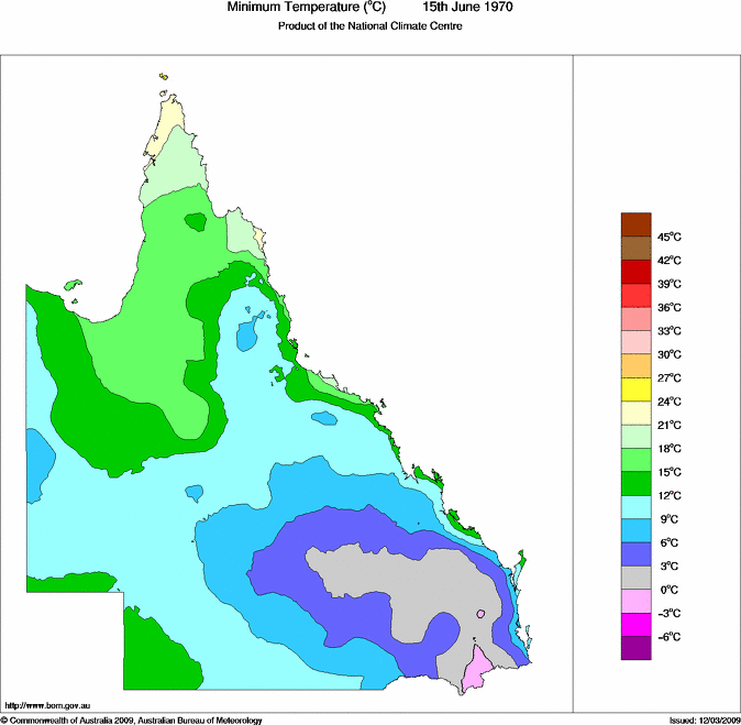 Daily minimum temperature for Queensland