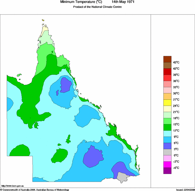 Daily minimum temperature for Queensland
