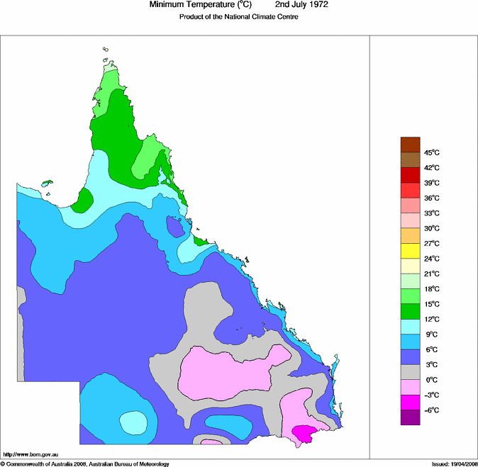 Daily minimum temperature for Queensland
