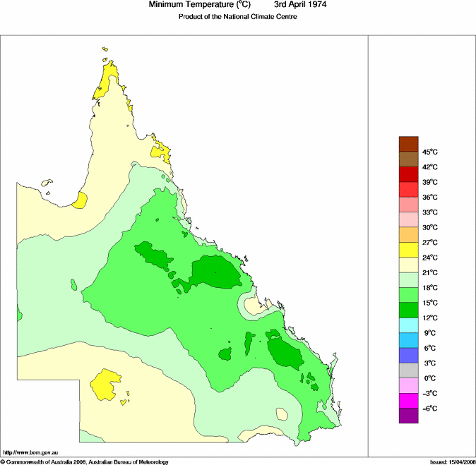 Daily minimum temperature for Queensland