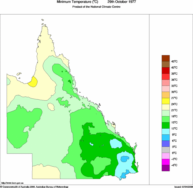 Daily minimum temperature for Queensland