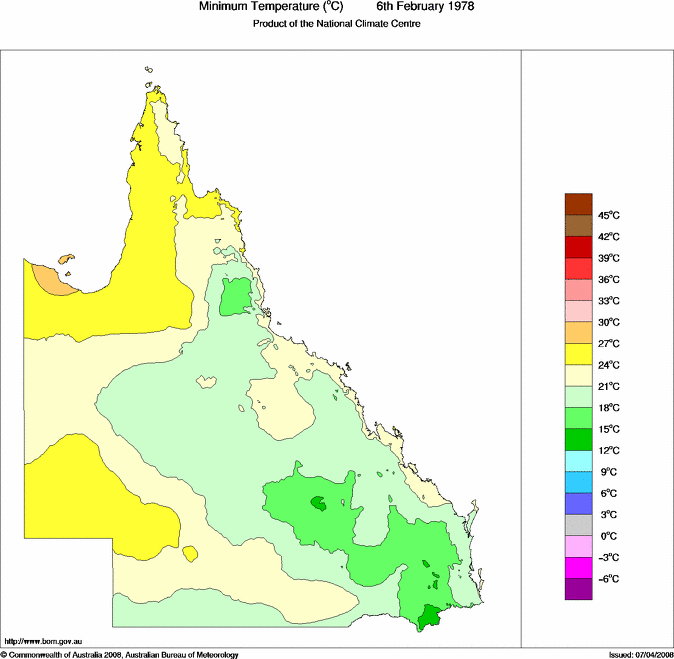 Daily minimum temperature for Queensland