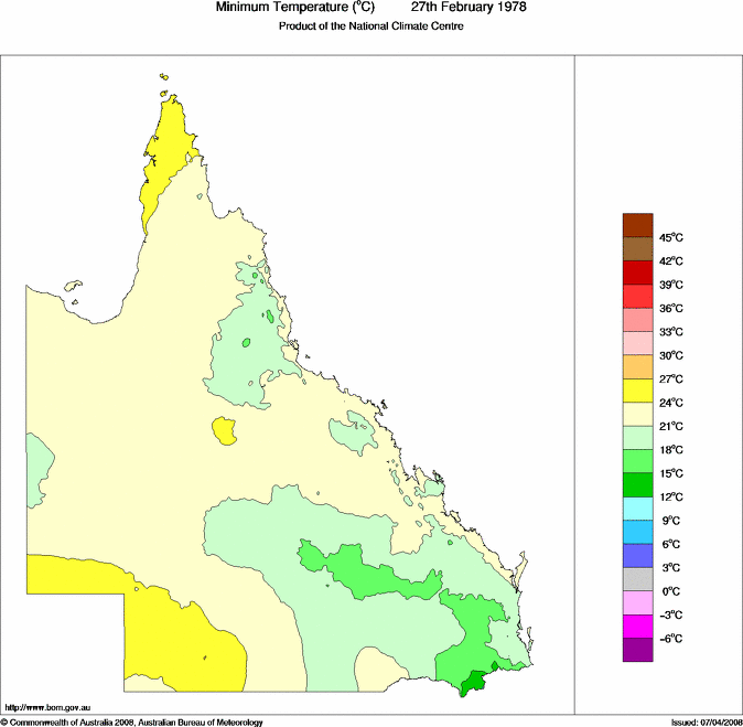 Daily minimum temperature for Queensland